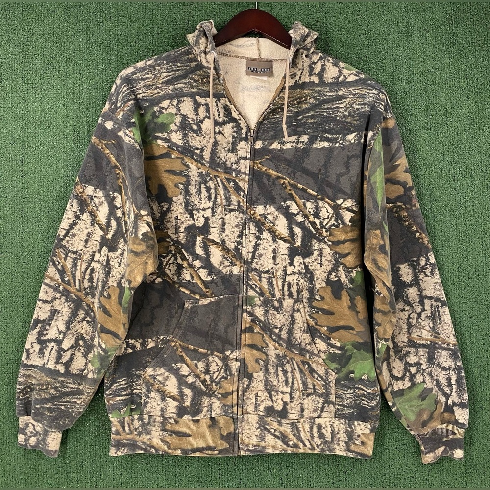 VTG 90’s Jerzees Outdoors Bigwoods Tree Bark Camo Full Zip Hoodie Men’s Large